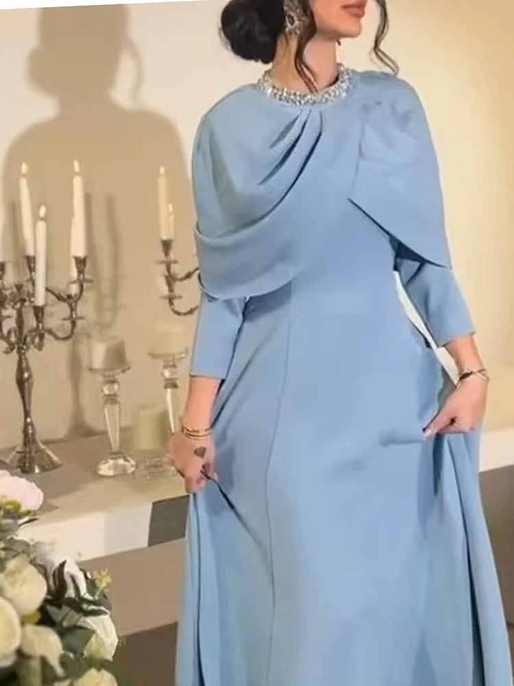 Autumn Winter Elegant Solid Color Office Dresses For Women O Neck Shawl Pearl Diamond Sequin High Waist Holiday Long Maxi Dress - Image 5