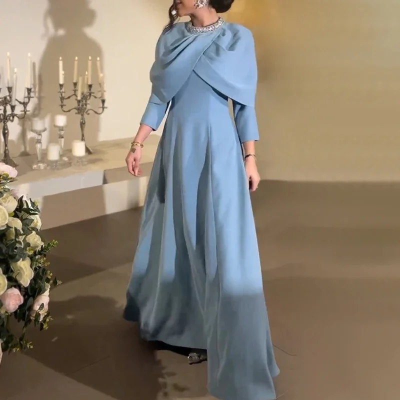 Autumn Winter Elegant Solid Color Office Dresses For Women O Neck Shawl Pearl Diamond Sequin High Waist Holiday Long Maxi Dress - Image 4